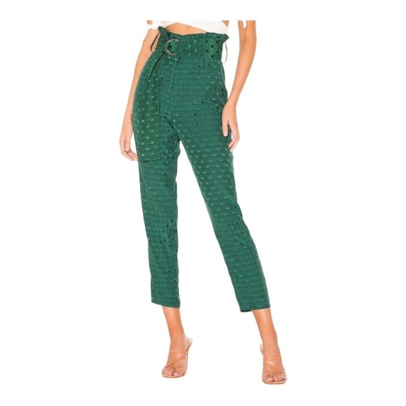 Tularosa Greyson Paperbag Waist Polka Dot Pant In Emerald / Revolve Size XS - Picture 1 of 9